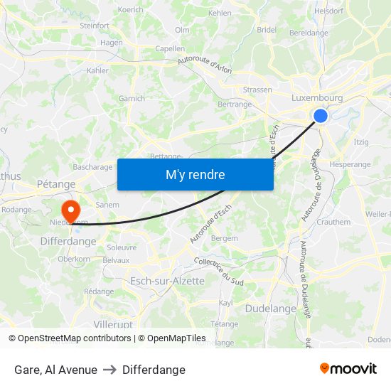 Gare, Al Avenue to Differdange map