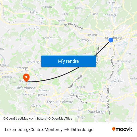 Luxembourg/Centre, Monterey to Differdange map