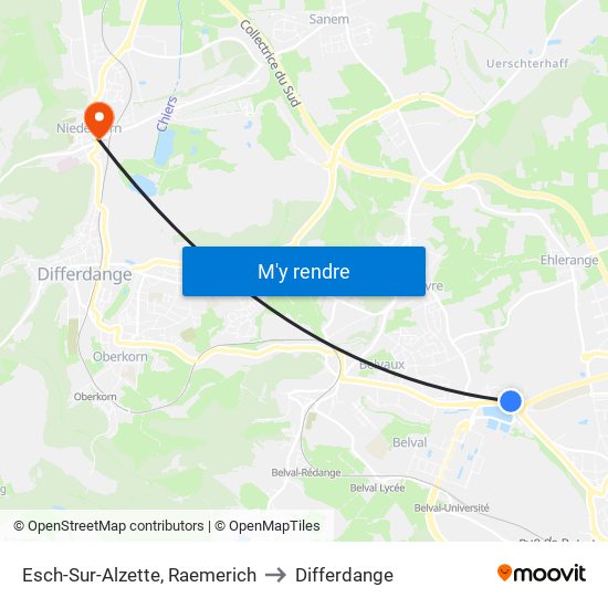 Esch-Sur-Alzette, Raemerich to Differdange map