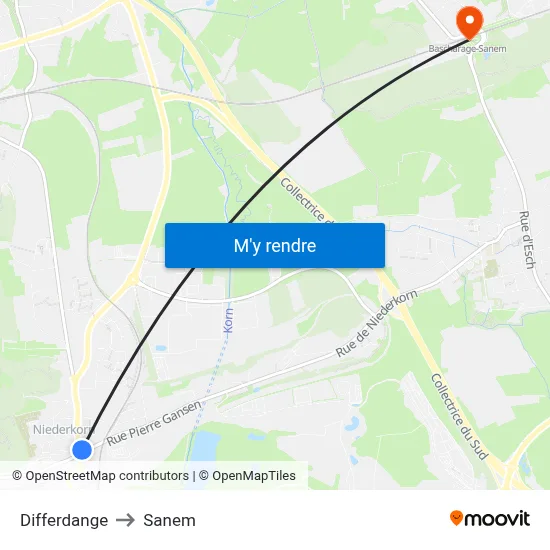 Differdange to Sanem map