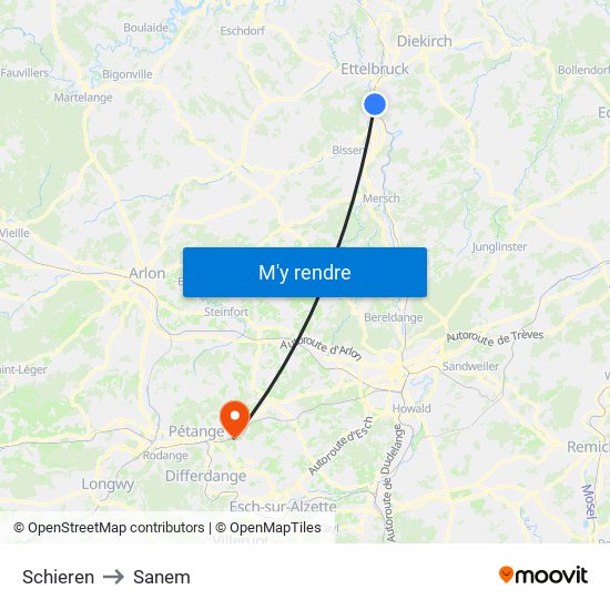 Schieren to Sanem map