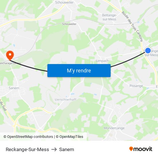 Reckange-Sur-Mess to Sanem map