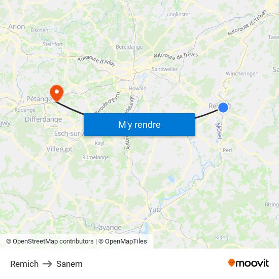 Remich to Sanem map