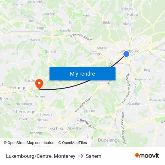 Luxembourg/Centre, Monterey to Sanem map
