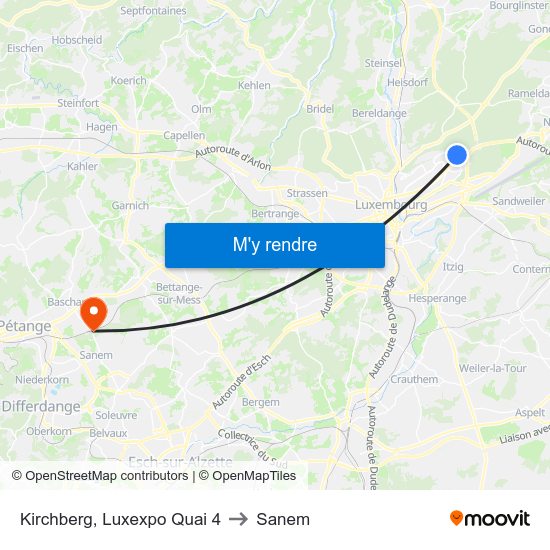 Kirchberg, Luxexpo Quai 4 to Sanem map