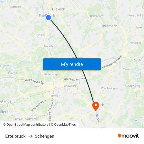 Ettelbruck to Schengen map