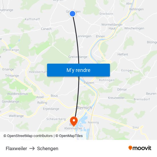 Flaxweiler to Schengen map