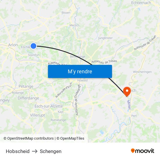 Hobscheid to Schengen map