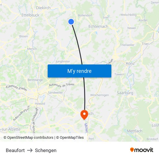 Beaufort to Schengen map