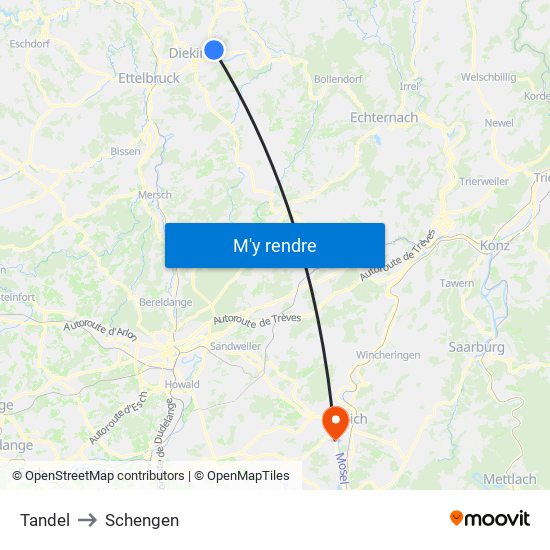 Tandel to Schengen map