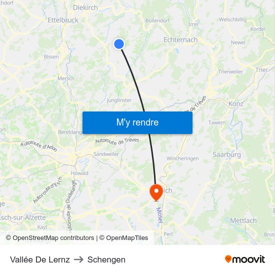 Vallée De Lernz to Schengen map