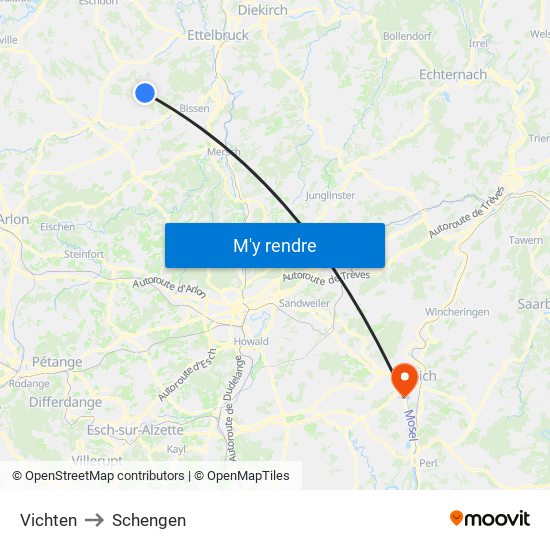 Vichten to Schengen map