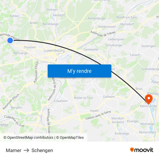 Mamer to Schengen map