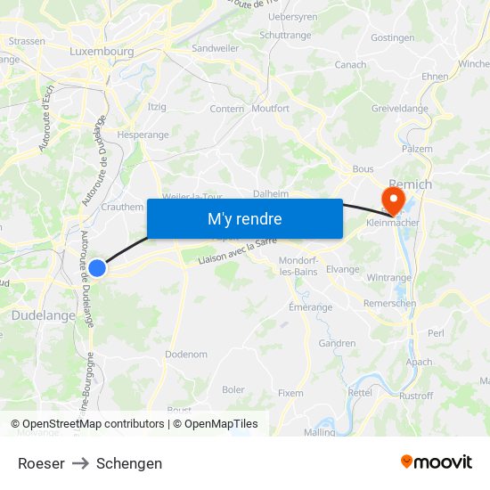 Roeser to Schengen map