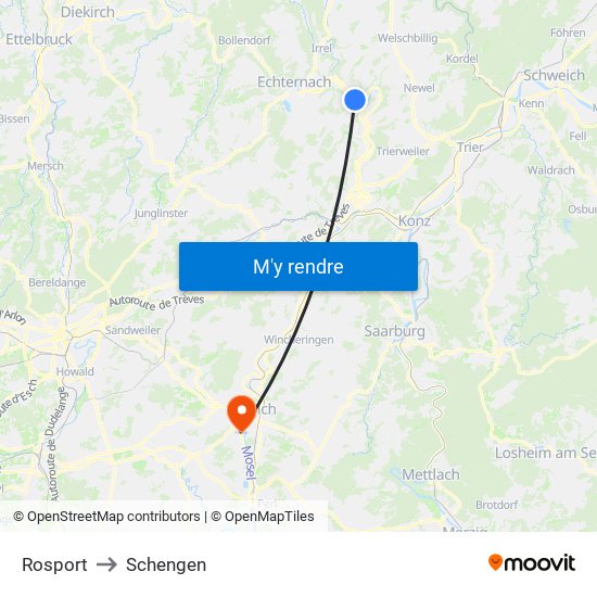 Rosport to Schengen map