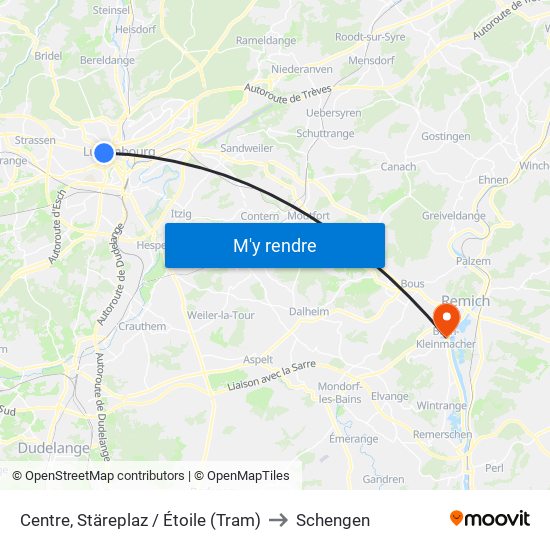 Centre, Stäreplaz / Étoile (Tram) to Schengen map