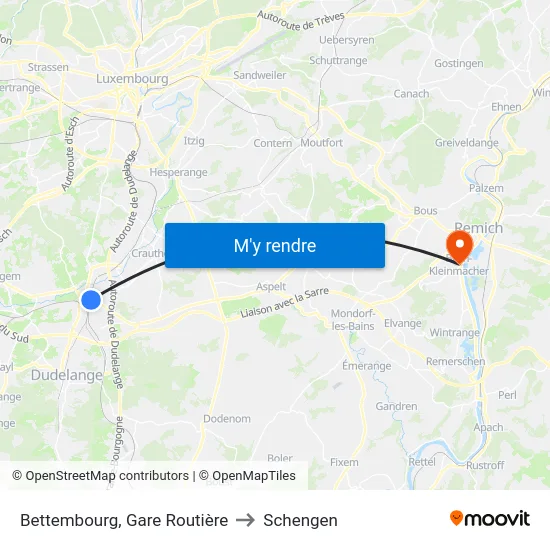 Bettembourg, Gare Routière to Schengen map