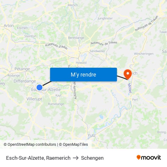 Esch-Sur-Alzette, Raemerich to Schengen map
