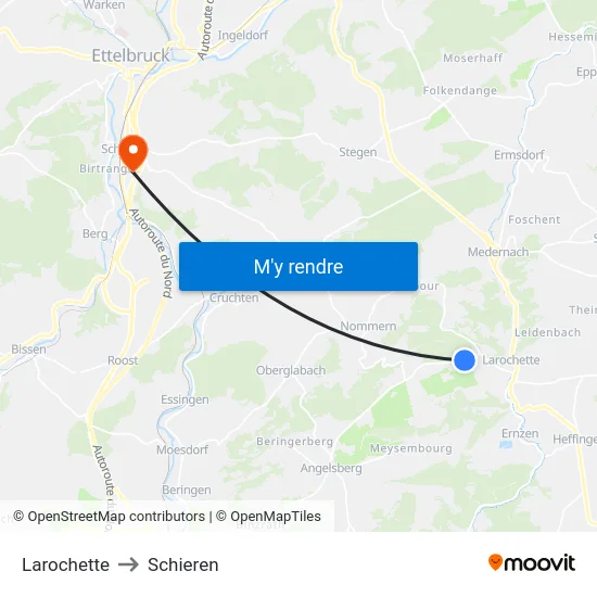Larochette to Schieren map