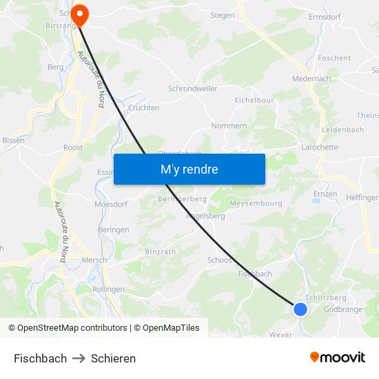 Fischbach to Schieren map