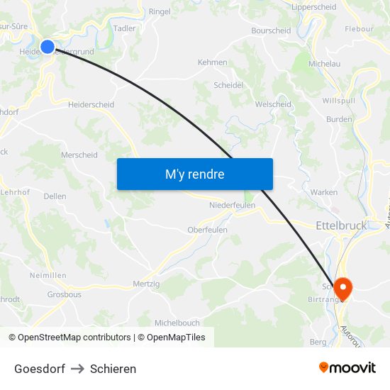 Goesdorf to Schieren map