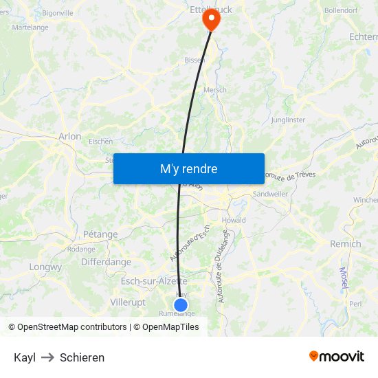 Kayl to Schieren map