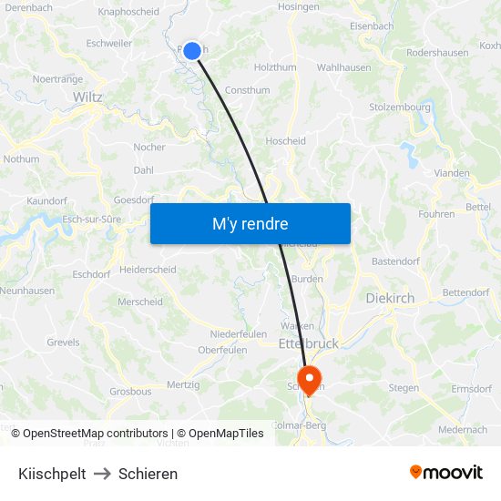 Kiischpelt to Schieren map