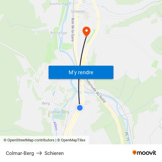 Colmar-Berg to Schieren map