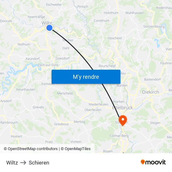 Wiltz to Schieren map