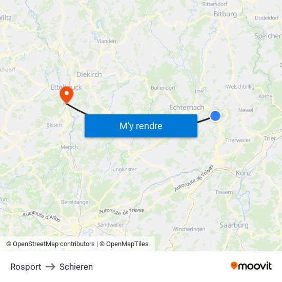 Rosport to Schieren map