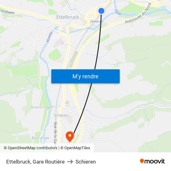 Ettelbruck, Gare Routière to Schieren map