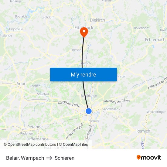 Belair, Wampach to Schieren map