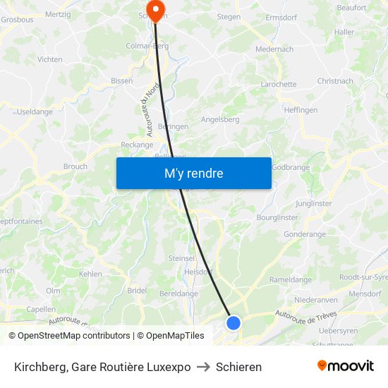 Kirchberg, Gare Routière Luxexpo to Schieren map