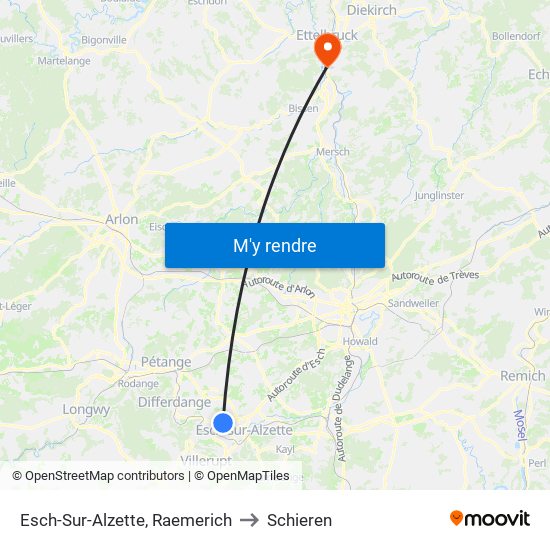 Esch-Sur-Alzette, Raemerich to Schieren map