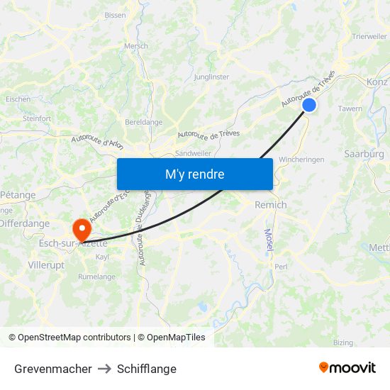 Grevenmacher to Schifflange map