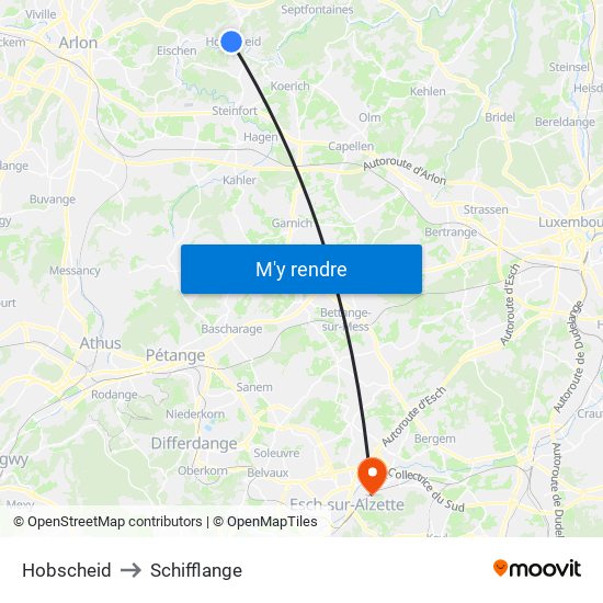 Hobscheid to Schifflange map