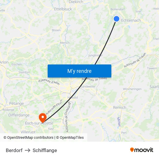 Berdorf to Schifflange map