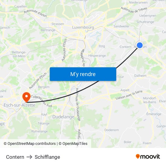 Contern to Schifflange map