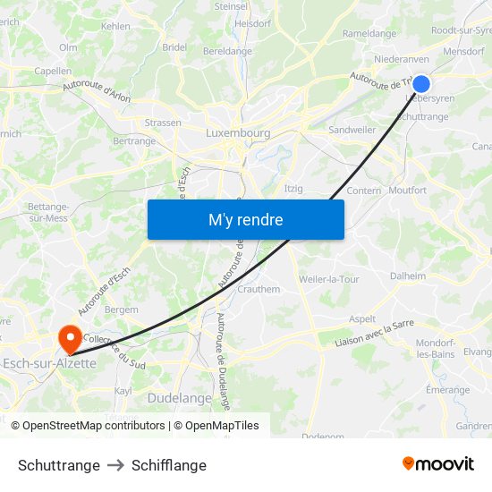 Schuttrange to Schifflange map