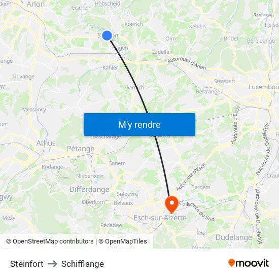Steinfort to Schifflange map