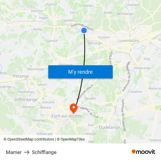 Mamer to Schifflange map