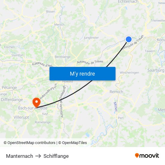 Manternach to Schifflange map
