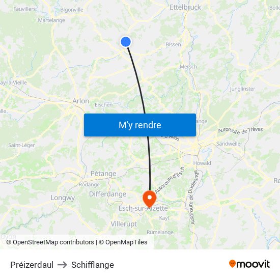 Préizerdaul to Schifflange map