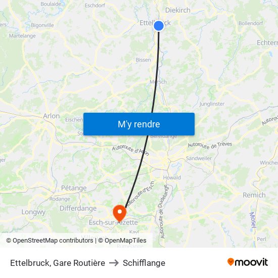 Ettelbruck, Gare Routière to Schifflange map