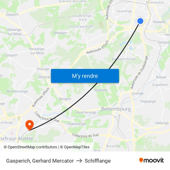 Gasperich, Gerhard Mercator to Schifflange map
