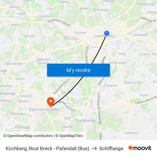 Kirchberg, Rout Bréck - Pafendall (Bus) to Schifflange map