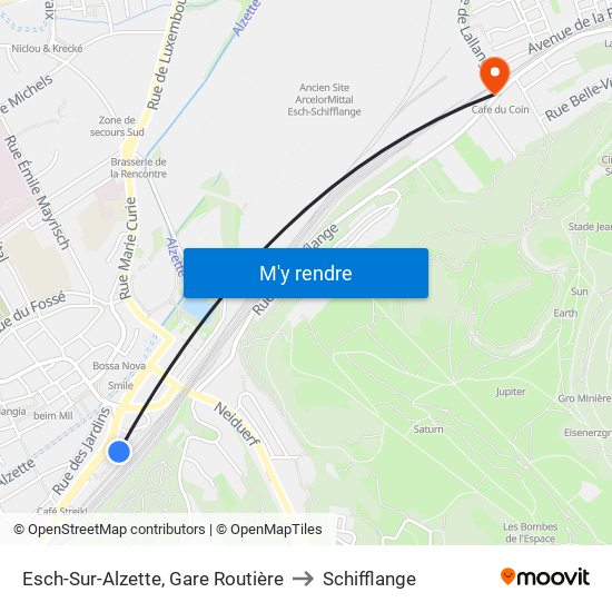 Esch-Sur-Alzette, Gare Routière to Schifflange map