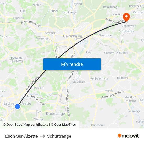 Esch-Sur-Alzette to Schuttrange map