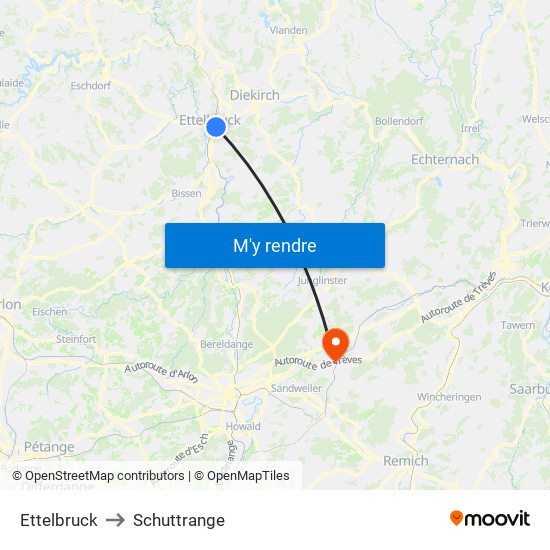 Ettelbruck to Schuttrange map