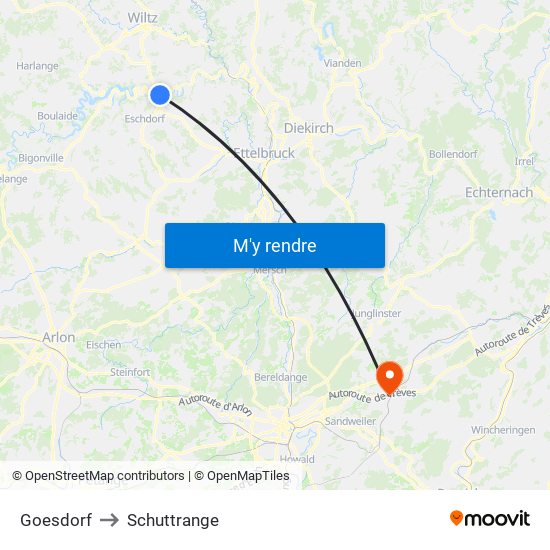 Goesdorf to Schuttrange map